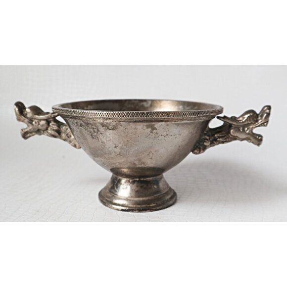 Vintage Chinese Nickel Silver Dragon Chopstick Rest & Spoon Rest Goblet Serving - Picture 5 of 10